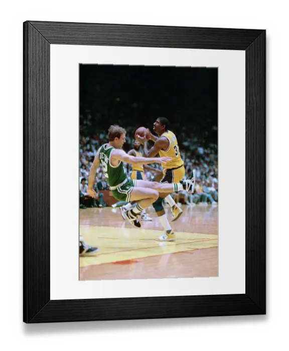 Framed Print : Magic Johnson Holding Basketball as Darren Daye Tries to Take it Away Framed Print : Magic Johnson Holding Basketball as Darren Daye Tries to Take it Away