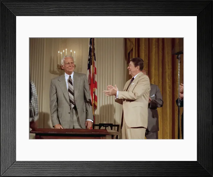 Framed Print : Ronald Reagan Applauds Clark Clifford Framed Print : Ronald Reagan Applauds Clark Clifford