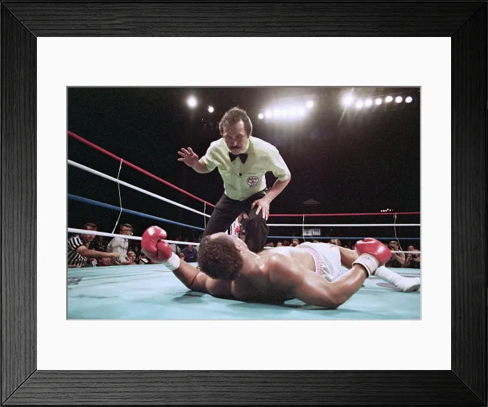 Framed Print : Referee Counting Over Boxer Pinklon Thomas Framed Print : Referee Counting Over Boxer Pinklon Thomas