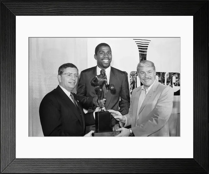 Framed Print : Magic Johnson Receiving MVP Trophy