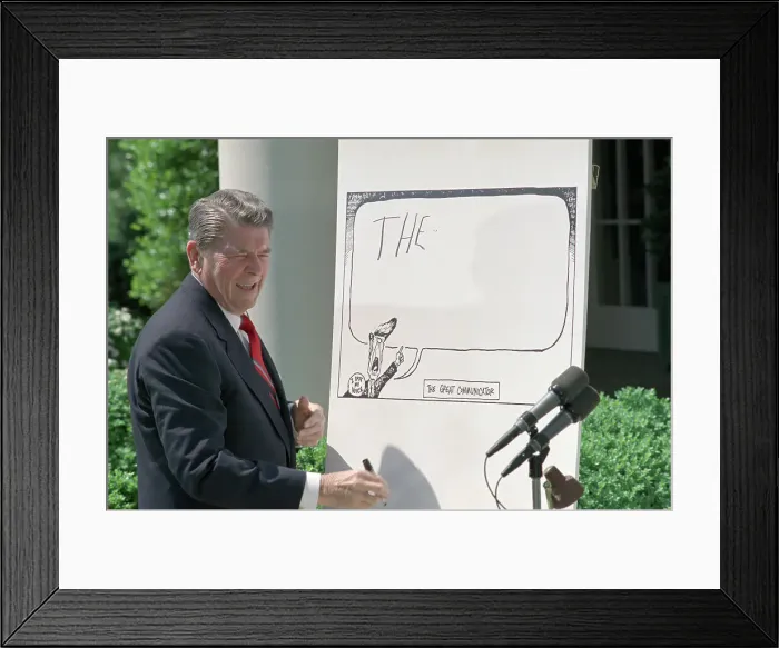 Framed Print : Reagan with Political Cartoon Framed Print : Reagan with Political Cartoon