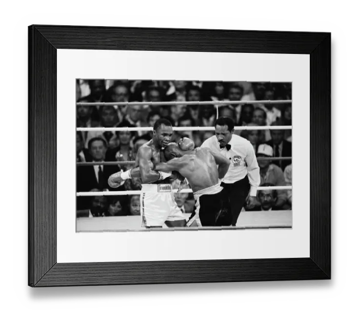 Framed Print : Sugar Ray Leonard Grasping Marvin Hagler Framed Print : Sugar Ray Leonard Grasping Marvin Hagler