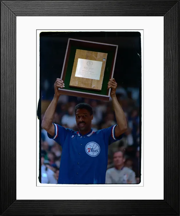 Framed Print : Julius Erving With Momento From Boston Garden Framed Print : Julius Erving With Momento From Boston Garden