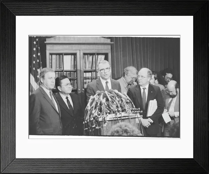 Framed Print : Representative Lee Hamilton Speaking at Press Conference on Iran Contra Issues Framed Print : Representative Lee Hamilton Speaking at Press Conference on Iran Contra Issues