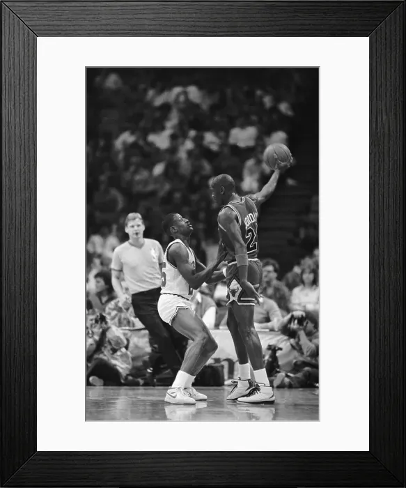 Framed Print : Michael Jordan With Ball High Overhead Against 76ers Framed Print : Michael Jordan With Ball High Overhead Against 76ers