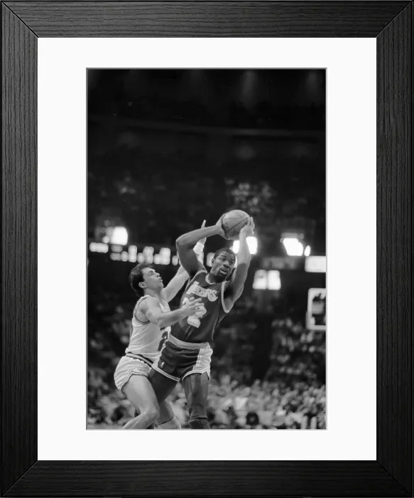 Framed Print : Magic Johnson Holding Basketball for Play