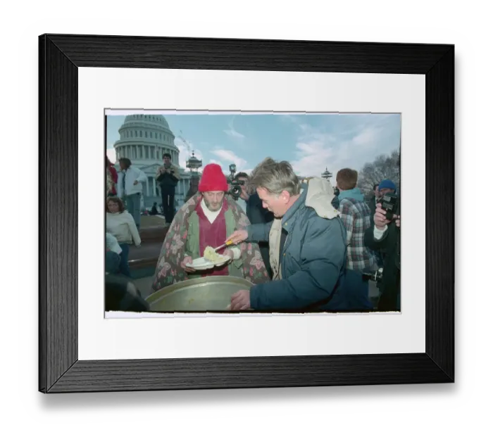 Framed Print : Actor Martin Sheen Serving Food to Mitch Snyder at Homeless Protest Framed Print : Actor Martin Sheen Serving Food to Mitch Snyder at Homeless Protest