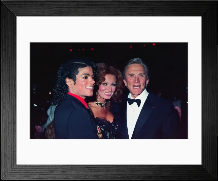 Framed Print : Michael Jackson, Kirk Douglas and Sophia Loren at Cinema Awards Gala Framed Print : Michael Jackson, Kirk Douglas and Sophia Loren at Cinema Awards Gala