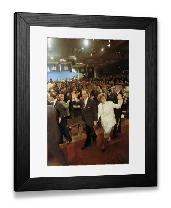 Framed Print : Mario Cuomo and Matilda Waving at Inauguration