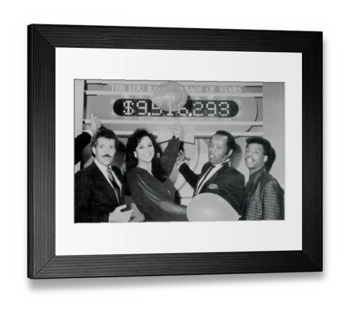 Framed Print : Alex Trebek and Others Pointing to Sign