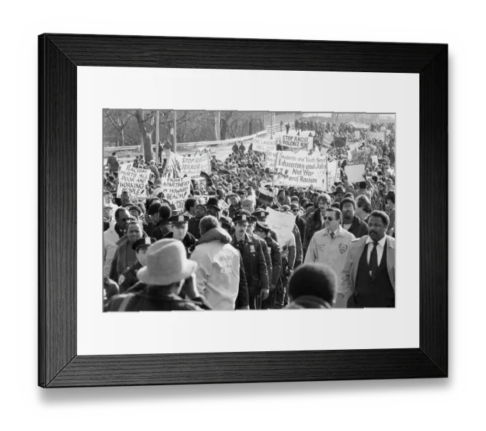 Framed Print : Crowd Marching with Anti-Racist Banners Framed Print : Crowd Marching with Anti-Racist Banners
