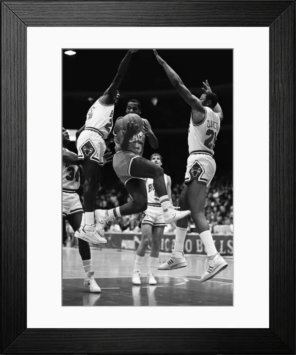 Framed Print : Michael Jordan Trying to Block John Bagley