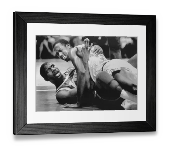 Framed Print : Magic Johnson Stunned and on Floor