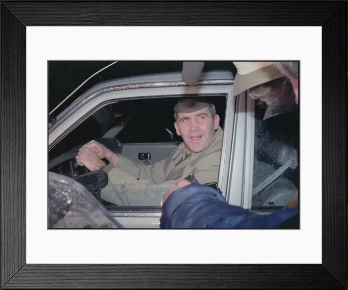 Framed Print : Lieutenant Colonel Oliver North Speaking to Reporters from Limousine Framed Print : Lieutenant Colonel Oliver North Speaking to Reporters from Limousine