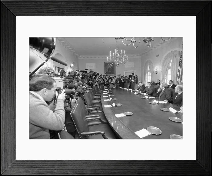 Framed Print : Reagan at Review Board with Photographers Framed Print : Reagan at Review Board with Photographers