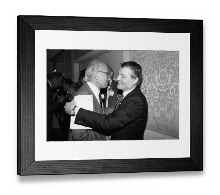 Framed Print : Jonas Salk and Luc Montagnier Hug Framed Print : Jonas Salk and Luc Montagnier Hug