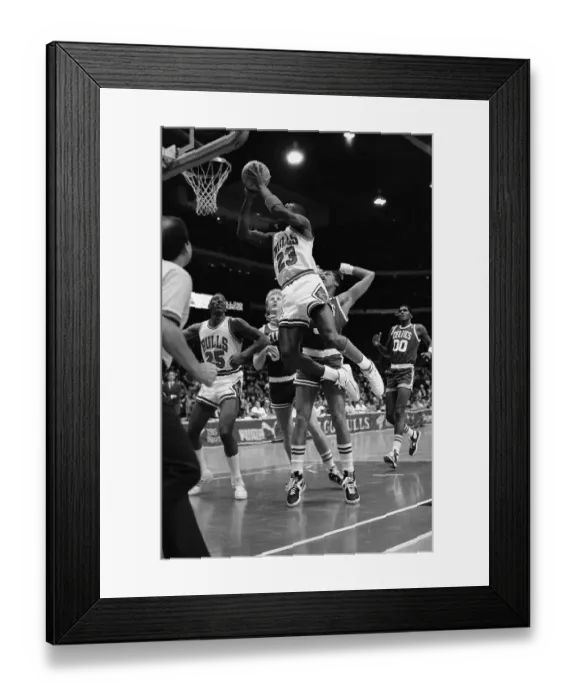 Framed Print : Michael Jordan Leaping to Make Shot Framed Print : Michael Jordan Leaping to Make Shot