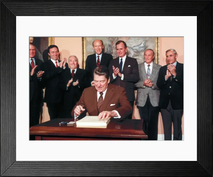 Framed Print : Ronald Reagan Preparing to Sign Landmark Immigration Bill Framed Print : Ronald Reagan Preparing to Sign Landmark Immigration Bill