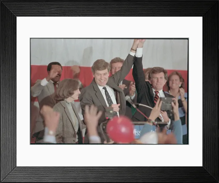 Framed Print : SenatorsTim Wirth and Gary Hart at Podium After Party Victory Framed Print : SenatorsTim Wirth and Gary Hart at Podium After Party Victory