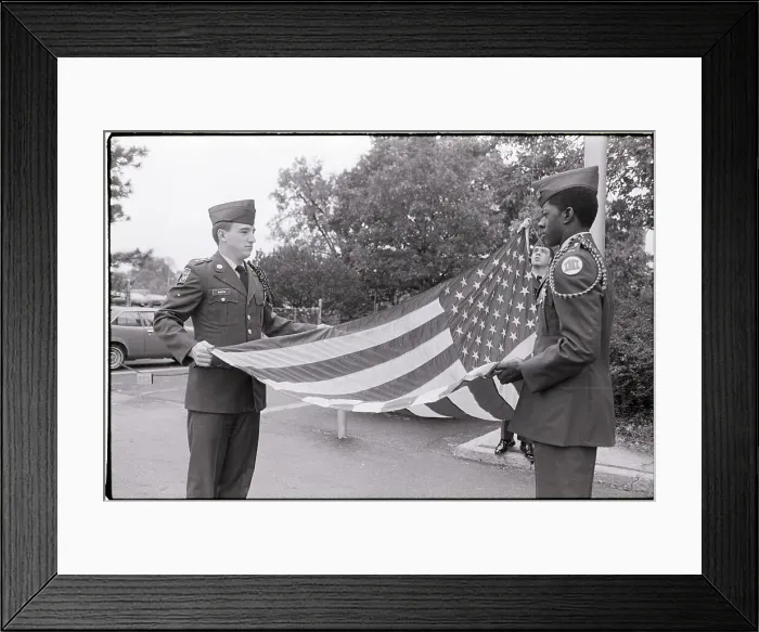 Framed Print : ROTC Members Practice Folding Flag Framed Print : ROTC Members Practice Folding Flag