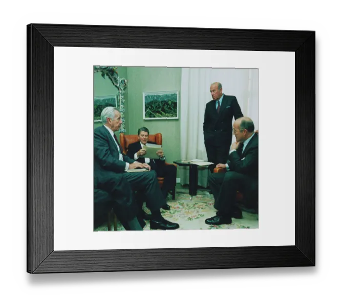 Framed Print : Ronald Reagan Conversing with Others at Reykjavik Summit Framed Print : Ronald Reagan Conversing with Others at Reykjavik Summit