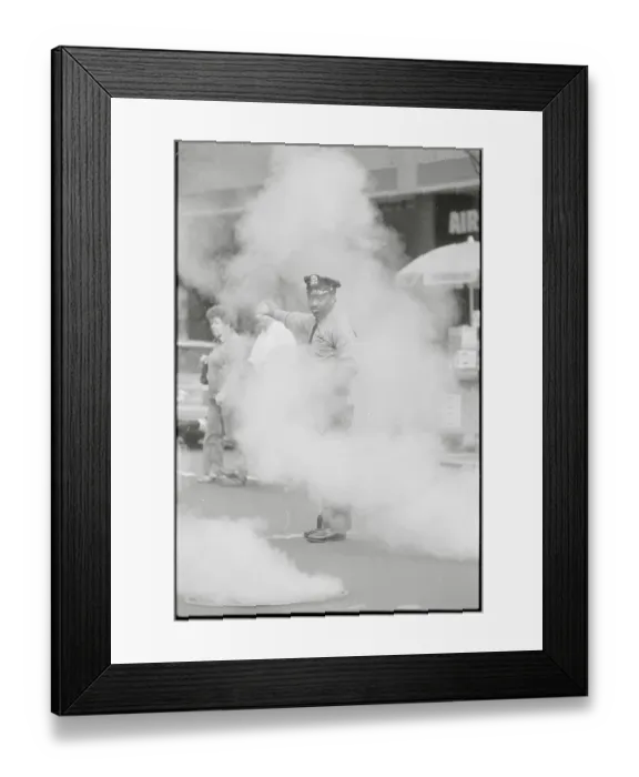 Framed Print : Traffic Police Officer Cover with Smoke Framed Print : Traffic Police Officer Cover with Smoke