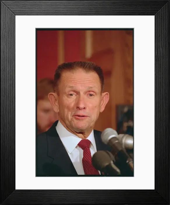 Framed Print : General John Singlaub Speaking at Press Conference Framed Print : General John Singlaub Speaking at Press Conference