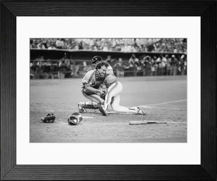 Framed Print : Catcher Crouching & Tagging Runner Framed Print : Catcher Crouching & Tagging Runner
