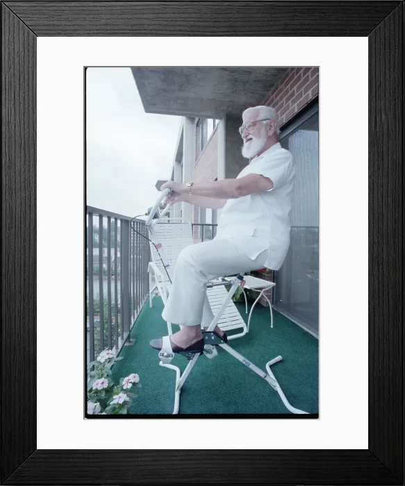 Framed Print : Albert Sabin Seated on Exercise Bike Framed Print : Albert Sabin Seated on Exercise Bike