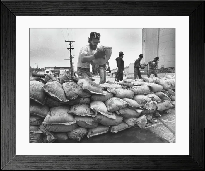 Framed Print : Sandbags Hold Back the Mississippi River Framed Print : Sandbags Hold Back the Mississippi River
