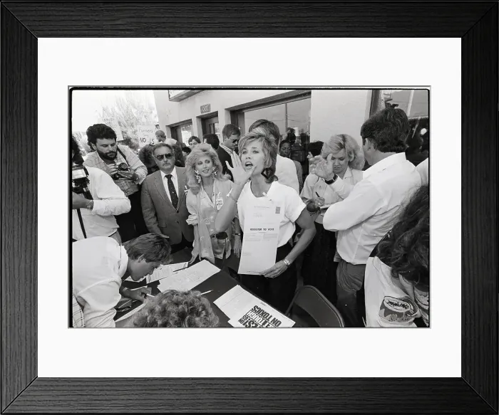 Framed Print : Jane Fonda with Morgan Fairchild Voting Drive Framed Print : Jane Fonda with Morgan Fairchild Voting Drive