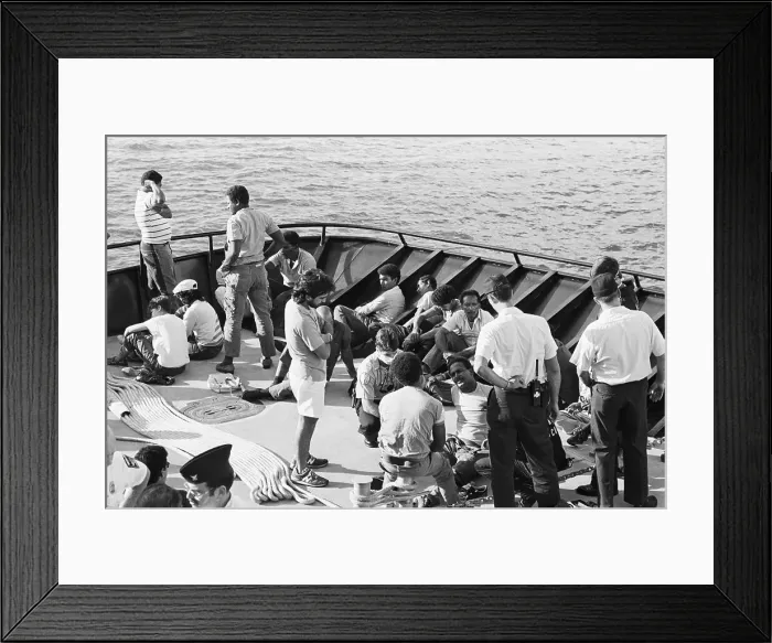 Framed Print : Dominican Refugees Resting on Ship Deck Framed Print : Dominican Refugees Resting on Ship Deck