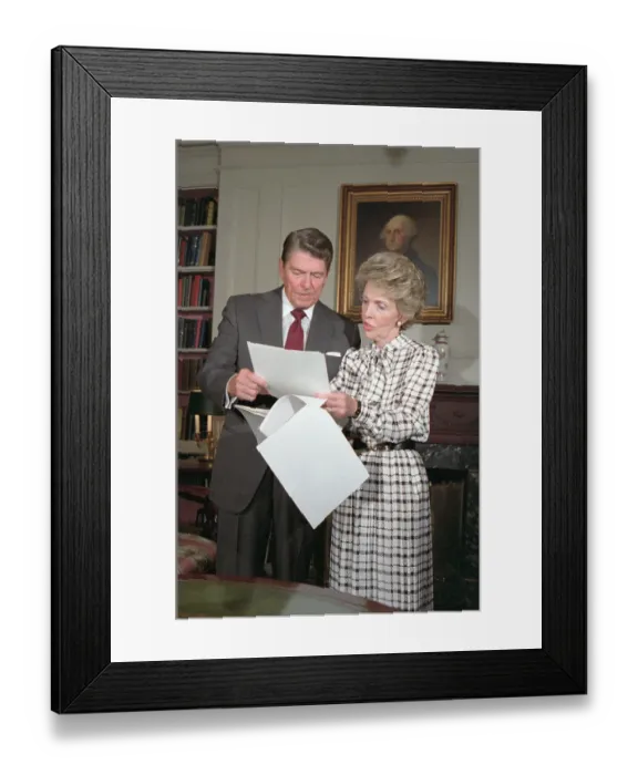 Framed Print : President Ronald Reagan and First Lady Nancy Reagan Reviewing Speech