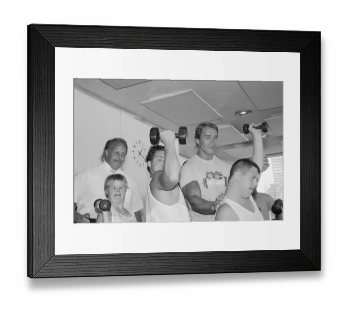 Framed Print : Boys Lifting Weights With Arnold Schwarzenegger Framed Print : Boys Lifting Weights With Arnold Schwarzenegger