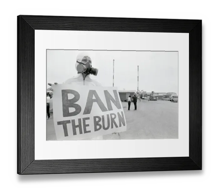 Framed Print : Man W / Gas Mask, Sign; Ban The Burn Framed Print : Man W / Gas Mask, Sign; Ban The Burn