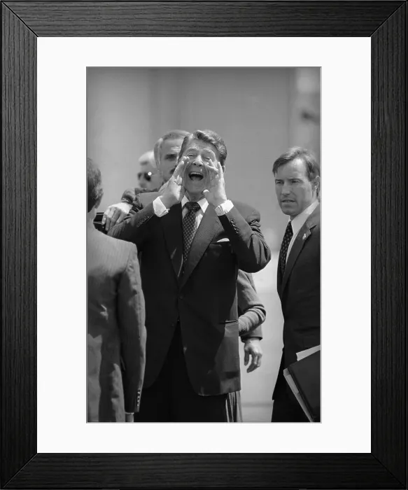 Framed Print : Ronald Reagan Yelling to Reporters Framed Print : Ronald Reagan Yelling to Reporters