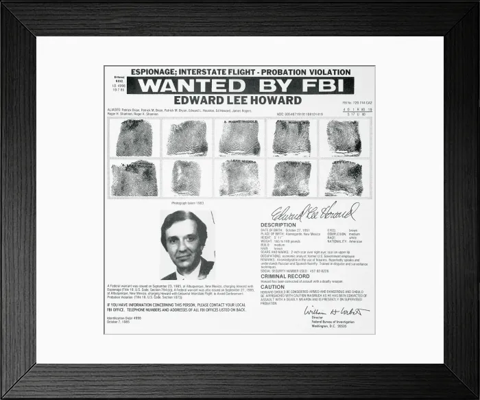 Framed Print : FBI Poster on Suspect Former CIA Agent Edward Lee Howard Framed Print : FBI Poster on Suspect Former CIA Agent Edward Lee Howard