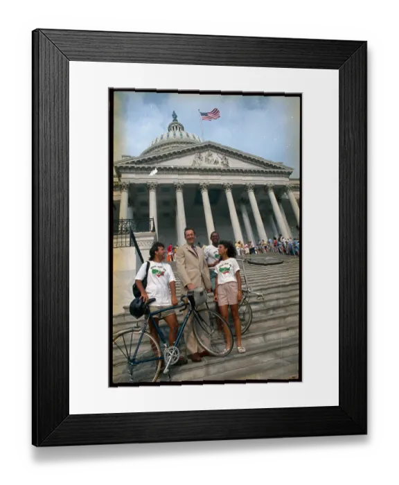 Framed Print : Bill Bradley Standing with Bike