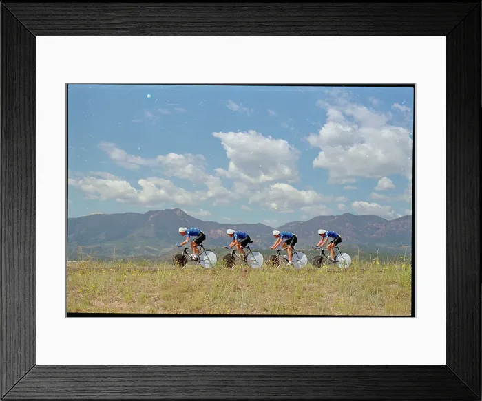 Framed Print : Bicyclists Competing on Highway Framed Print : Bicyclists Competing on Highway
