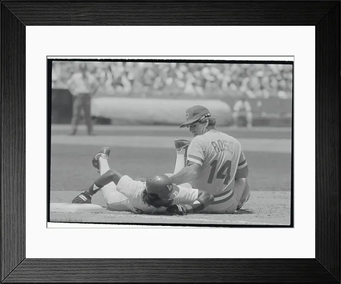 Framed Print : Pete Rose Trying to Tag Out Dodgers Player Framed Print : Pete Rose Trying to Tag Out Dodgers Player