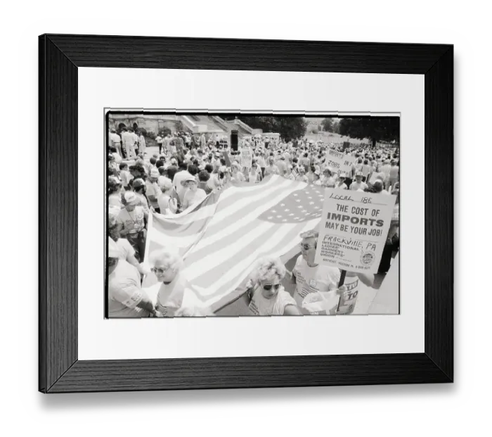 Framed Print : Anti-Import Protesters with American Flag Framed Print : Anti-Import Protesters with American Flag