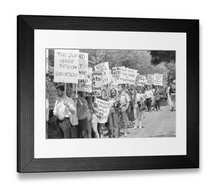 Framed Print : Scientologists Protest Court Settlement