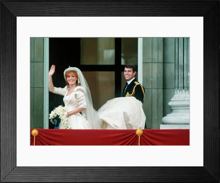 Framed Print : Sarah Ferguson Waving to Wedding Goers with Prince Andrew Framed Print : Sarah Ferguson Waving to Wedding Goers with Prince Andrew