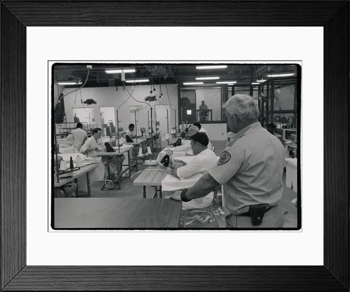 Framed Print : Prisoners Sewing in Workshop