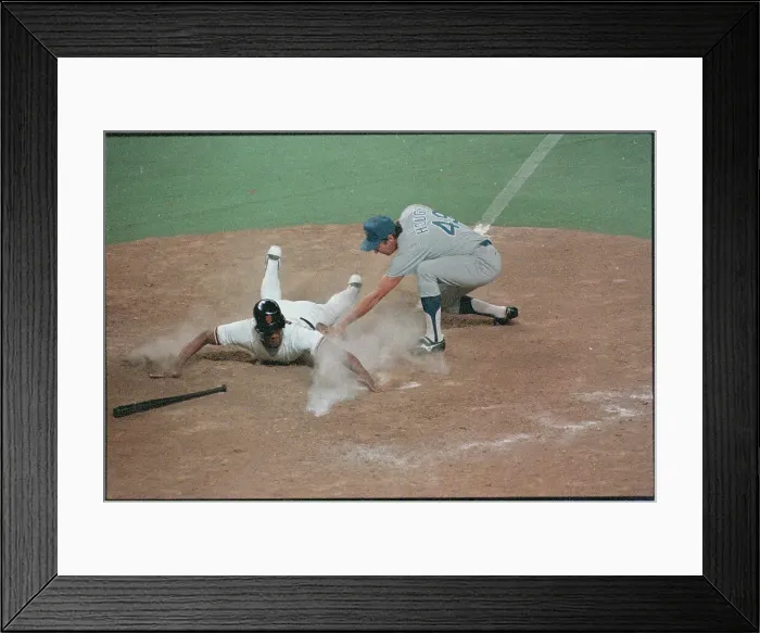 Framed Print : Chris Brown Sliding Home