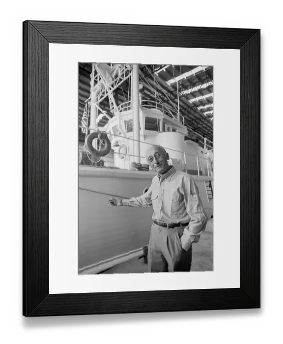 Framed Print : Jacques Cousteau Standing Next to the Calypso Framed Print : Jacques Cousteau Standing Next to the Calypso