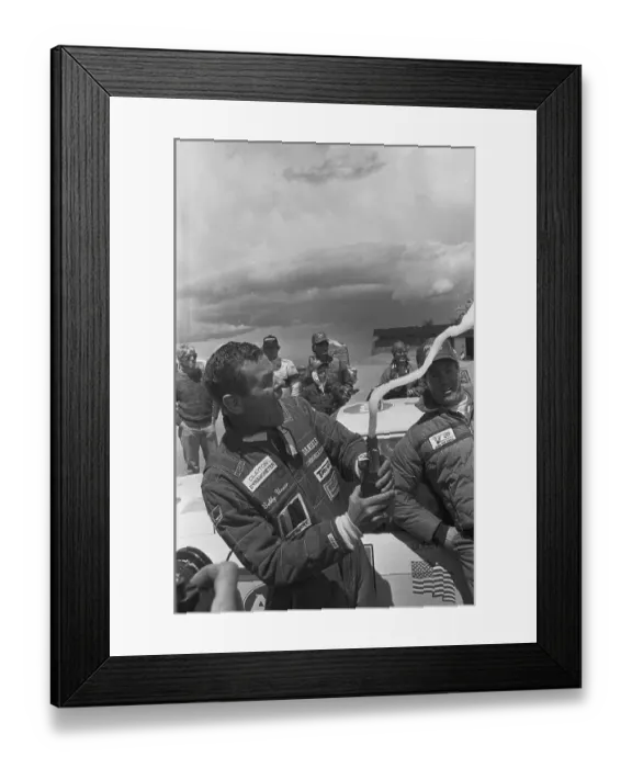 Framed Print : Bobby Unser Celebrating with Champagne Framed Print : Bobby Unser Celebrating with Champagne