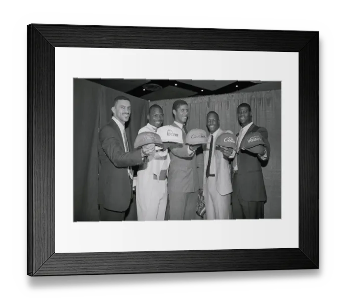 Framed Print : First Five Picks of College Player Draft Displaying Hats Framed Print : First Five Picks of College Player Draft Displaying Hats