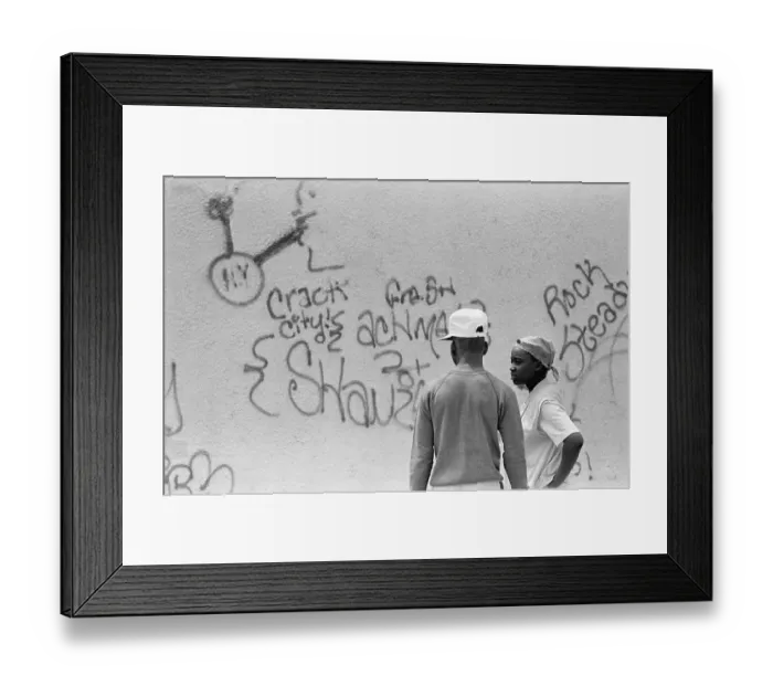 Framed Print : Youths Near Crack Graffiti