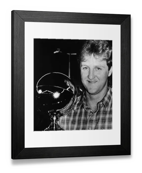 Framed Print : Larry Bird Next to Playoff MVP Award Framed Print : Larry Bird Next to Playoff MVP Award